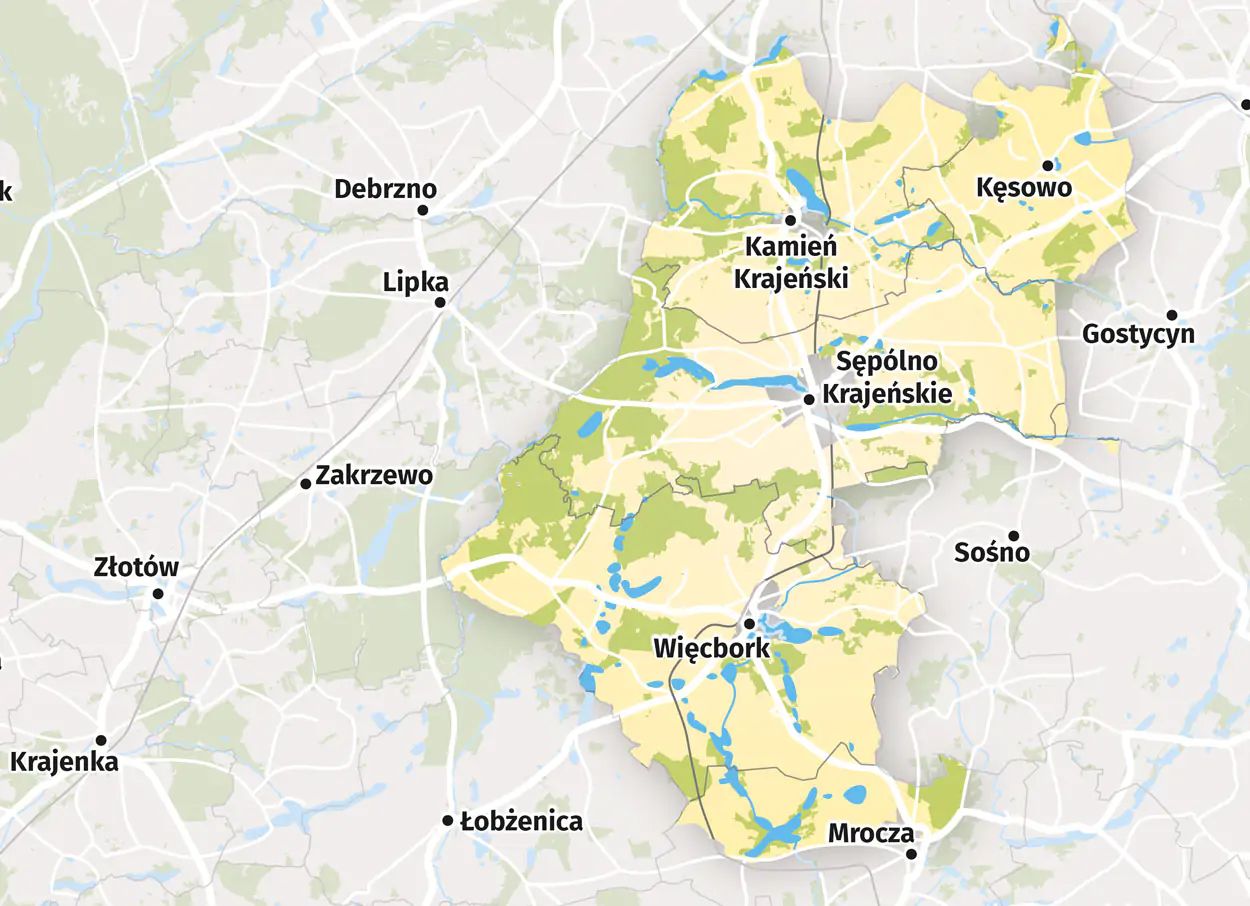 Obszar Krajeńskiego Parku Krajobrazowego.